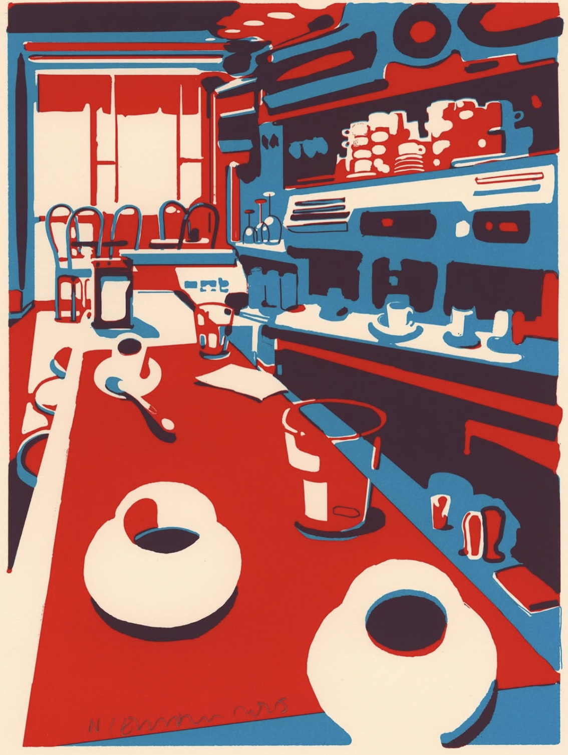 Red and blue diner print